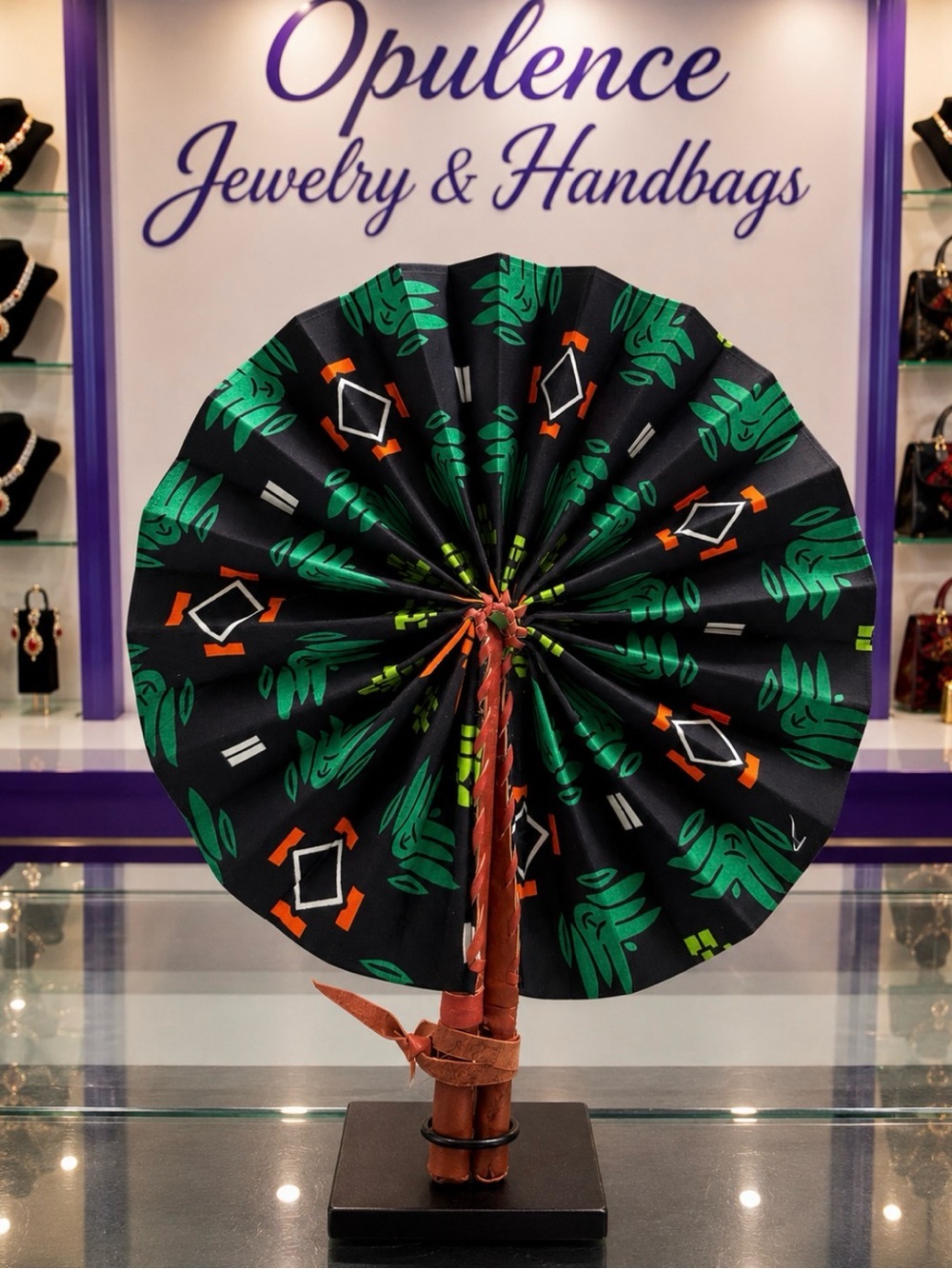 Black & Green Decorative Hand Fan -